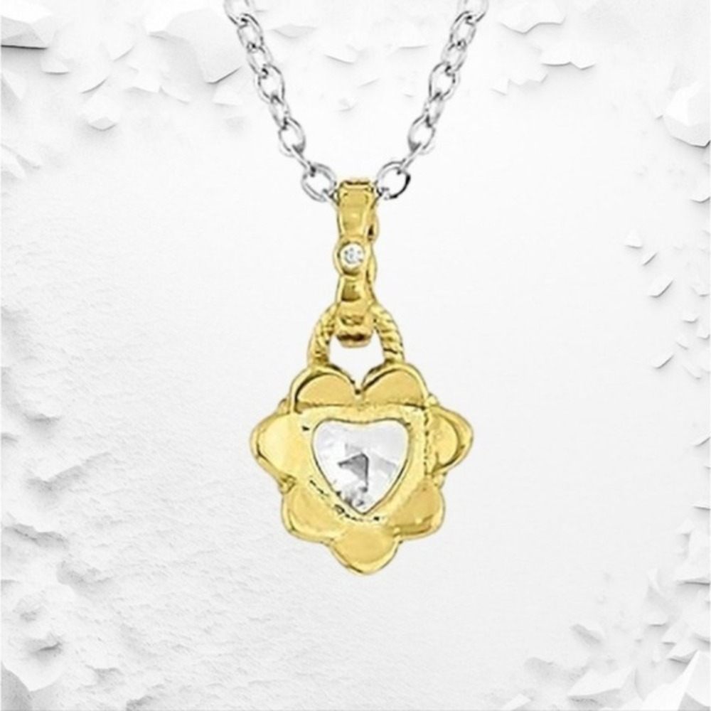Montana Silversmiths Two-tone Flowered Heart Cubic Zirconia Necklace New! - Picture 3 of 9